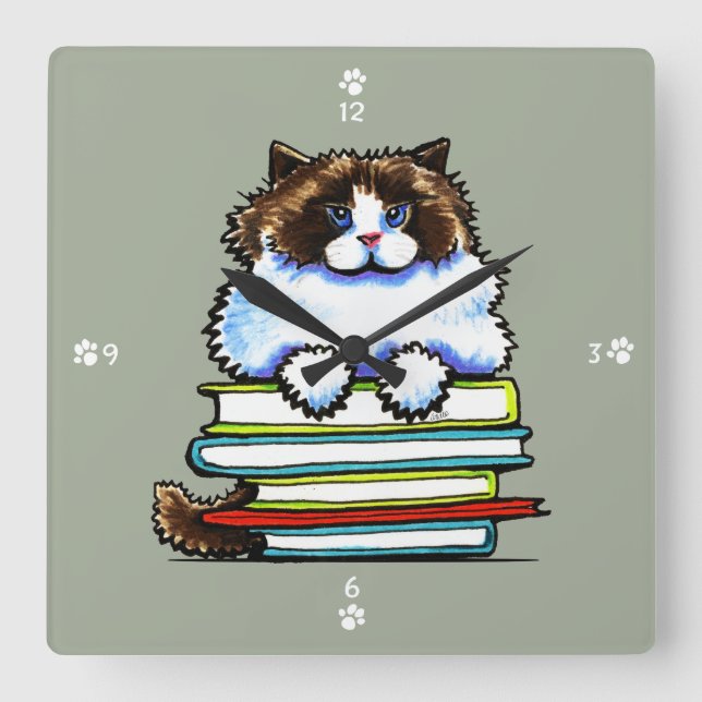 Reloj Cuadrado Smart Ragdoll Kitty Books (Anverso)