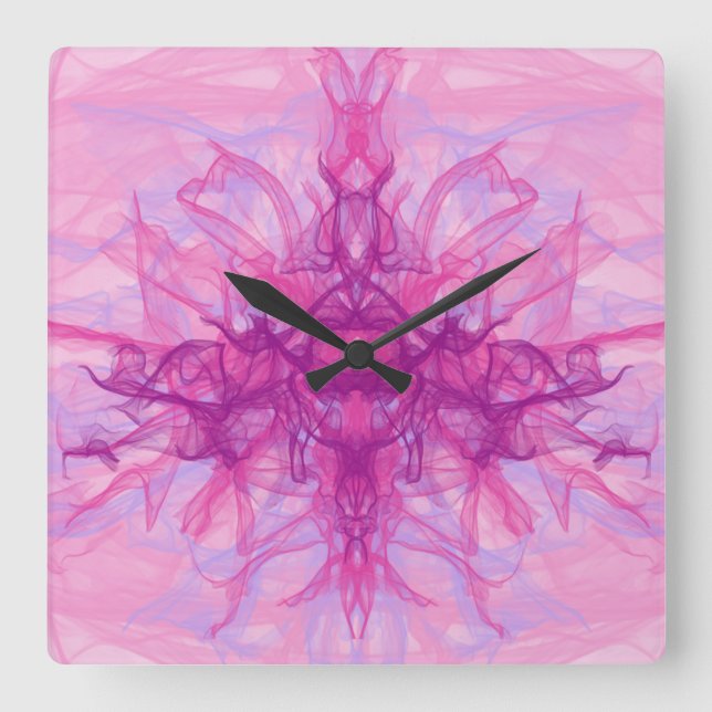 Reloj Cuadrado SMOKE PINK - Arte fractal moderno y abstracto - (Anverso)