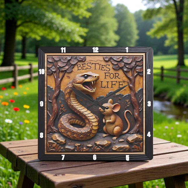 Reloj Cuadrado Snake Rat Friendship Wood (Subido por el creador)