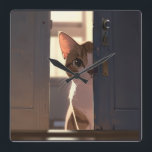 Reloj Cuadrado Sneaky cat<br><div class="desc">Add a cattish touch to your wall</div>