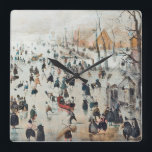 Reloj Cuadrado Snow Winter Holland Ice Skating 1600 Wall Clock<br><div class="desc">Wonderful  vintage   fine art painting    of  a  snowy   winter in Holland of the 1600s' with a frozen lake/canal with  lots of people skating on the ice  and   cool old houses,      is on this Wall Clock.  Image is public domain due to expired copyright.</div>