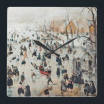 Reloj Cuadrado Snow Winter Holland Ice Skating 1600 Wall Clock<br><div class="desc">Wonderful  vintage   fine art painting    of  a  snowy   winter in Holland of the 1600s' with a frozen lake/canal with  lots of people skating on the ice  and   cool old houses,      is on this Wall Clock.  Image is public domain due to expired copyright.</div>
