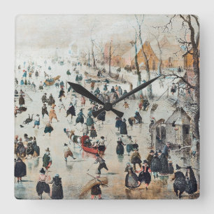 Reloj Cuadrado Snow Winter Holland Ice Skating 1600 Wall Clock