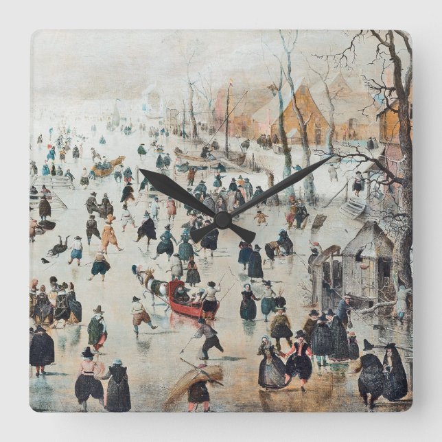 Reloj Cuadrado Snow Winter Holland Ice Skating 1600 Wall Clock (Anverso)