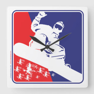 Reloj Cuadrado Snowboard rojo blanco y azul