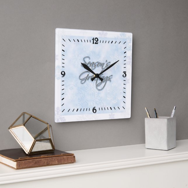 Reloj Cuadrado Snowflake Season's Greetings Wall Clock (Oficina)
