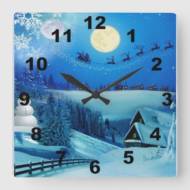 Reloj Cuadrado Snowley Winter Holiday Fantasy (Anverso)