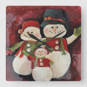 Reloj Cuadrado Snowman Family Christmas Clock
