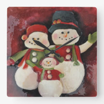 Snowman Family Christmas Clock