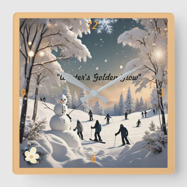 Reloj Cuadrado "Snowy Woodland Walk" (Anverso)