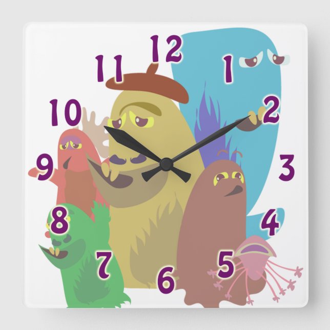 Reloj Cuadrado So Scary Monster Pals Fun Kawaii Cartoon Art (Anverso)
