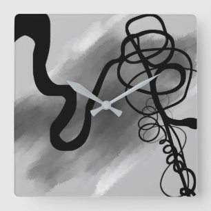 Reloj Cuadrado Sobre la rejilla: Resumen gris, negro y blanco
