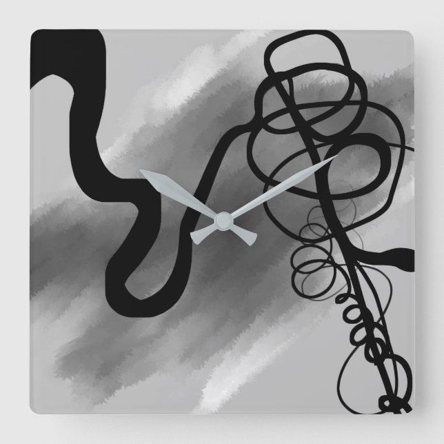 Reloj Cuadrado Sobre la rejilla: Resumen gris, negro y blanco (Anverso)