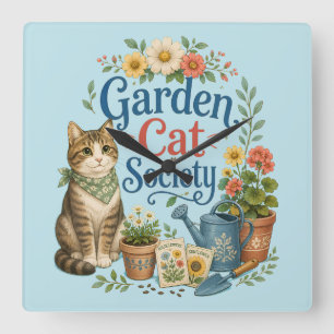 Reloj Cuadrado Sociedad de Gatos de Jardín Cottagecore Florales