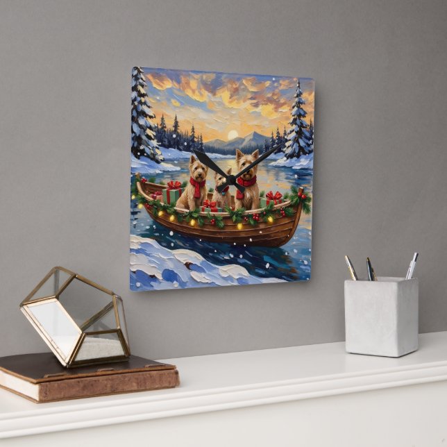 Reloj Cuadrado Soft Coated Wheaten Terrier Christmas Boat Holiday (Oficina)