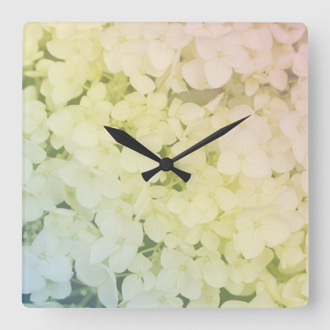 Reloj Cuadrado  Soft Pastel Rainbow Hydrangea (Anverso)