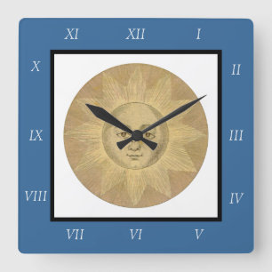 Reloj Cuadrado Sol - Detalle solar del mapa antiguo, alrededor de