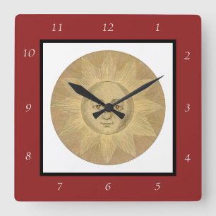 Reloj Cuadrado Sol - Detalle solar del mapa antiguo, alrededor de