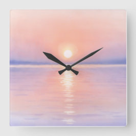 Reloj Cuadrado Sol en estilo acuarela - Arte de paisaje marino