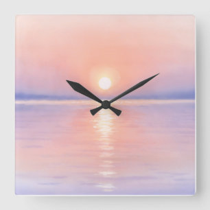 Reloj Cuadrado Sol en estilo acuarela - Arte de paisaje marino