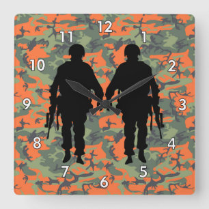 Reloj Cuadrado Soldado militar/silueta guerrera con camo
