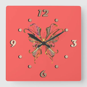 Reloj Cuadrado Sólido, coral, Naranja, salmón