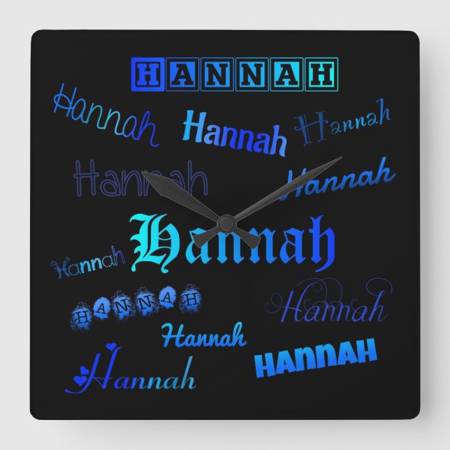 Reloj Cuadrado Sombras de azul sobre negro - Hannah (Anverso)