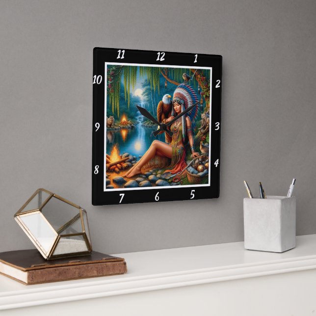 Reloj Cuadrado Sombras nativas: el brillo de la estrella del ala  (Oficina)