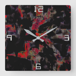 Reloj Cuadrado Sombras rojas en base rocosa gris oscuro, textura