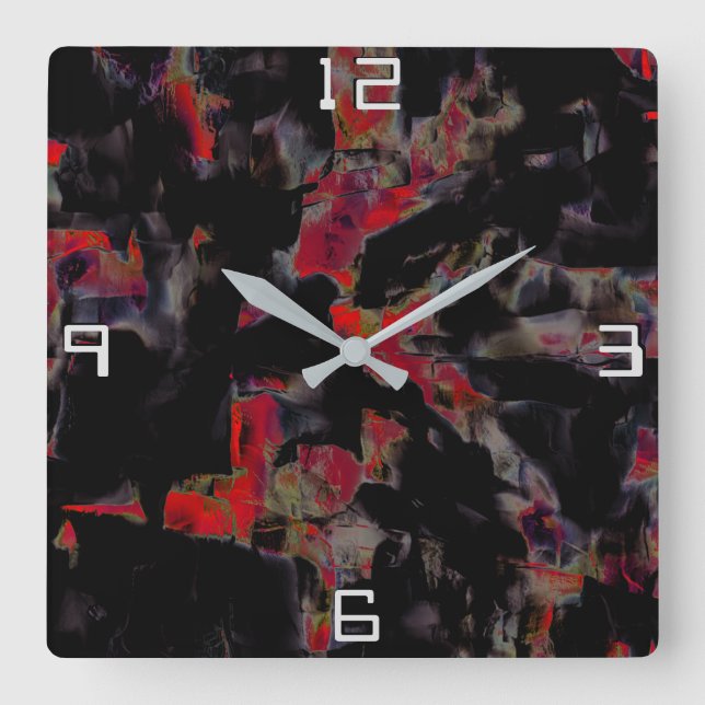 Reloj Cuadrado Sombras rojas en base rocosa gris oscuro, textura (Anverso)
