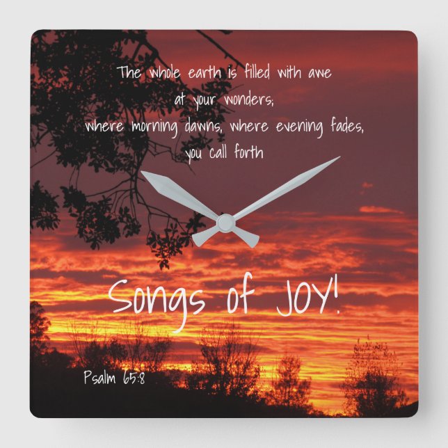 Reloj Cuadrado Songs of Joy Bible Verse Wall Clock (Anverso)