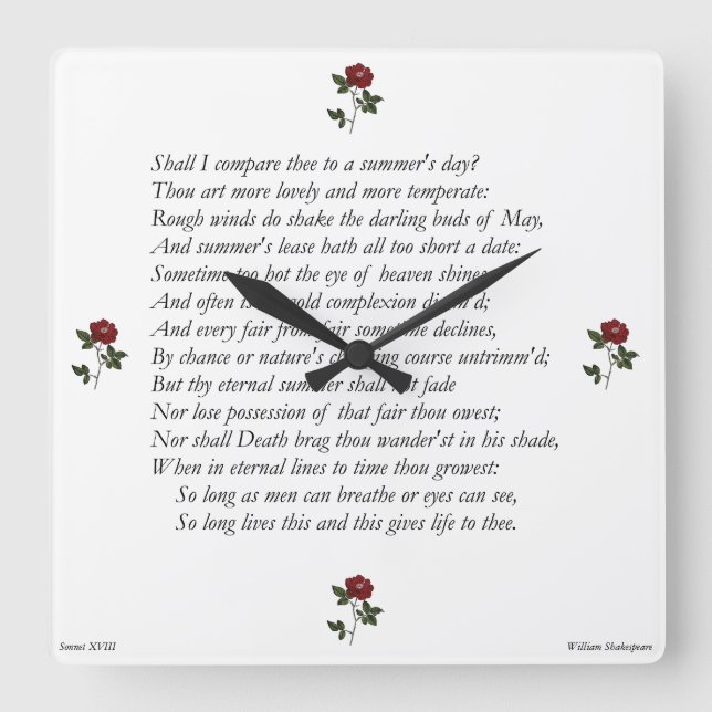 Reloj Cuadrado Sonnet # 18 de William Shakespeare (Anverso)