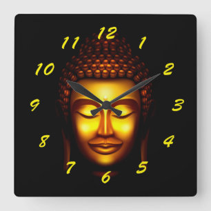Reloj Cuadrado Sonriente Lord Buddha Gold y Black