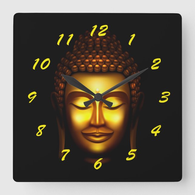 Reloj Cuadrado Sonriente Lord Buddha Gold y Black (Anverso)