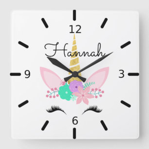 Reloj Cuadrado Sonrisa floral personalizada Unicorn
