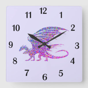 Reloj Cuadrado Sorprendente Dragón Mosaico Números Negros Púrpura