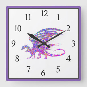 Reloj Cuadrado Sorprendente Dragón Mosaico Plaza de Números Negro