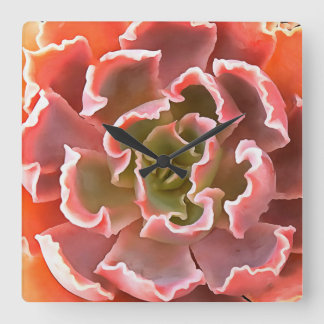 Reloj Cuadrado Sorprendente Jardín Suculentos Tonos Rosa Arte Rea