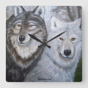 Reloj Cuadrado Soul Mates Wolves Wall Clock art of Lori Karels