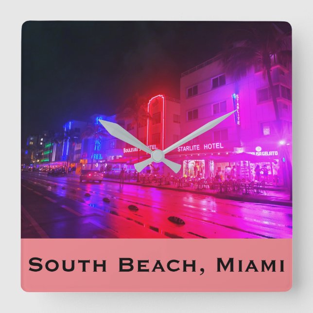 Reloj Cuadrado South Beach, Miami, Florida Art Deco (Anverso)