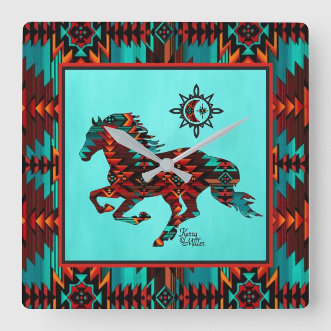 Reloj Cuadrado Southwest Horse Square Wall Clock (Anverso)