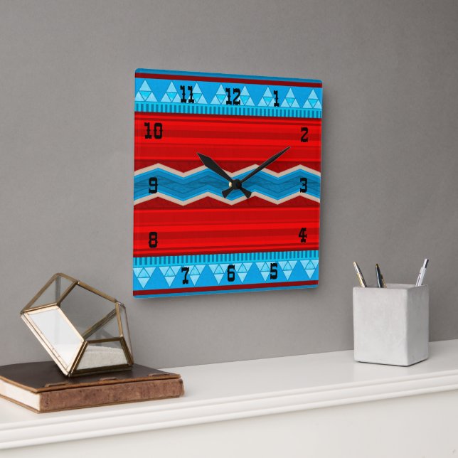 Reloj Cuadrado Southwest River Canyon Geometric Red Turquoise (Oficina)
