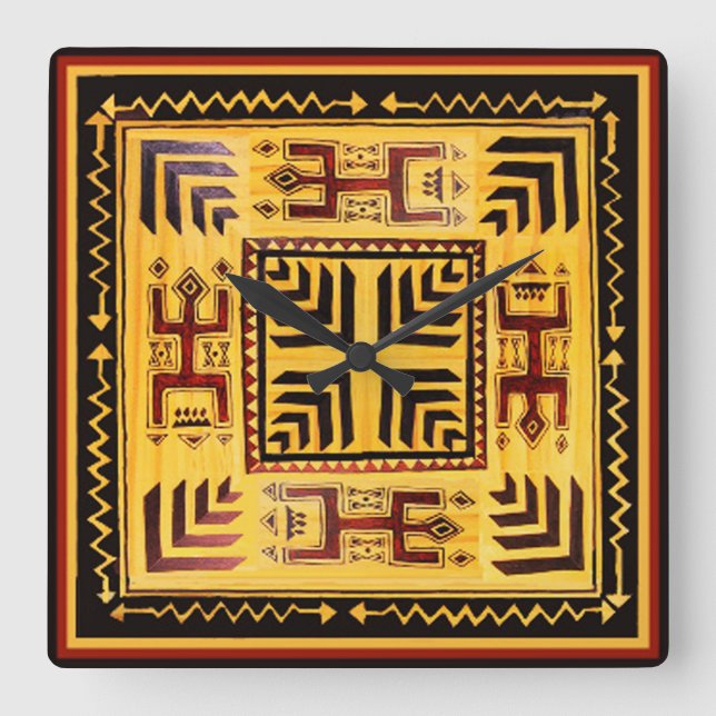 Reloj Cuadrado Southwest Tribal Petroglyph Wall Clock (Anverso)