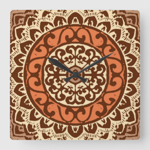 Reloj Cuadrado Southwestern Sun Mandala Batik, Rust & Brown