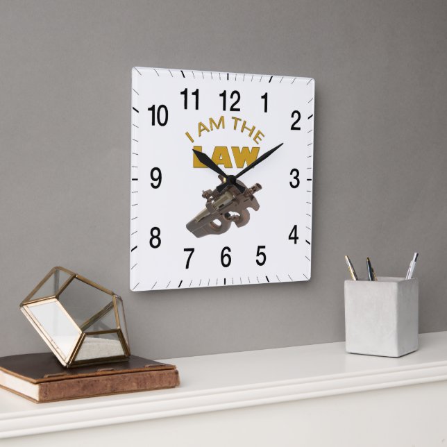 Reloj Cuadrado Soy la ley con una ametralladora m4a1 (Oficina)