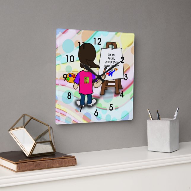 Reloj Cuadrado Soy un artista, ¿Cuál es tu superpoder? (Oficina)