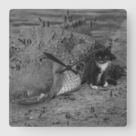 Reloj Cuadrado Soy valiente, ¿y tú? Gatito y lagarto