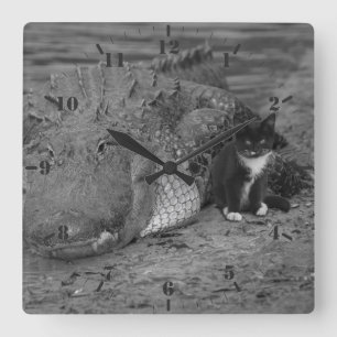 Reloj Cuadrado Soy valiente, ¿y tú? Gatito y lagarto