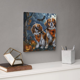 Reloj Cuadrado Spaniel Tibetano Halloween Espeluznante