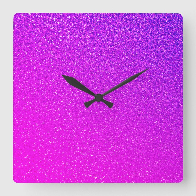 Reloj Cuadrado Sparkling Hot Pink Purple Glitter Ombre Girly Cute (Anverso)
